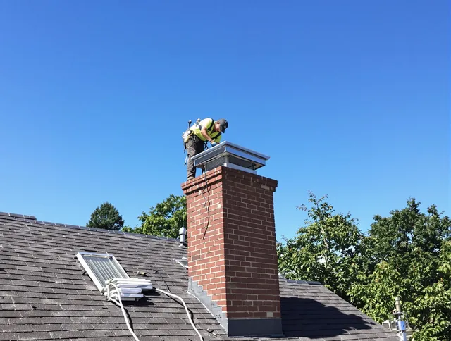 Akron Chimney Sweep technician measuring a chimney cap in Akron, OH