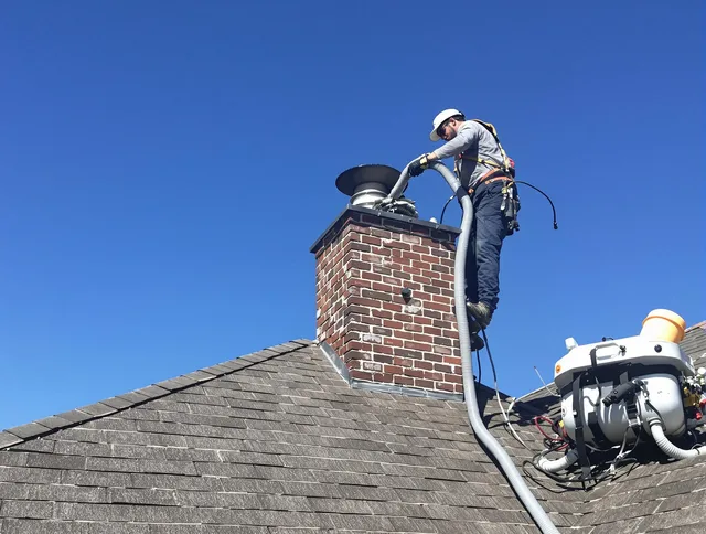 Dedicated Akron Chimney Sweep team member cleaning a chimney in Akron, OH