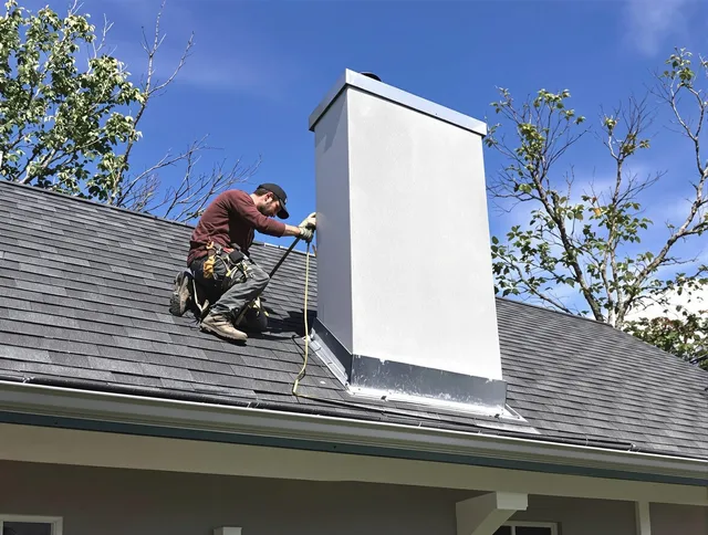 Akron Chimney Sweep team member finishing chimney construction in Akron, OH