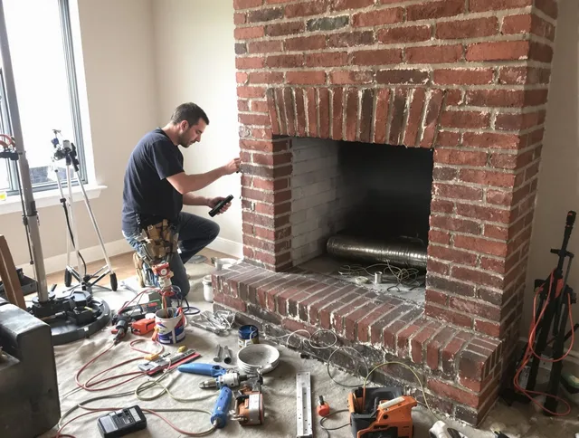 Akron Chimney Sweep specialist finalizing chimney liner service in Akron, OH