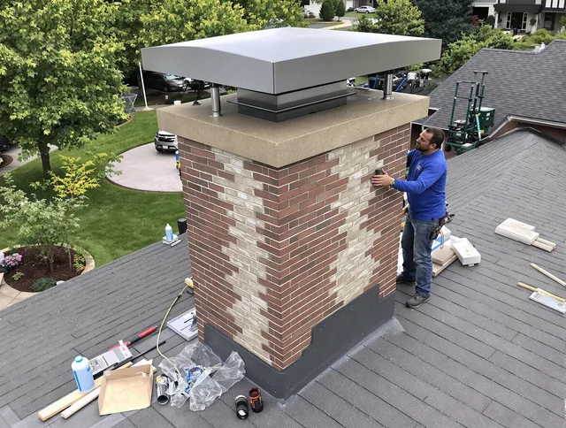 Akron Chimney Sweep team working on a custom chimney remodel in Akron, OH
