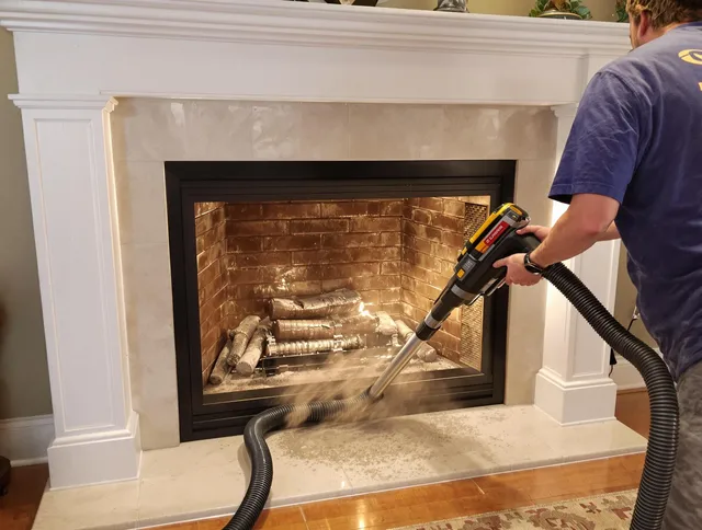 Fireplace cleaning performed by Akron Chimney Sweep in Akron, OH