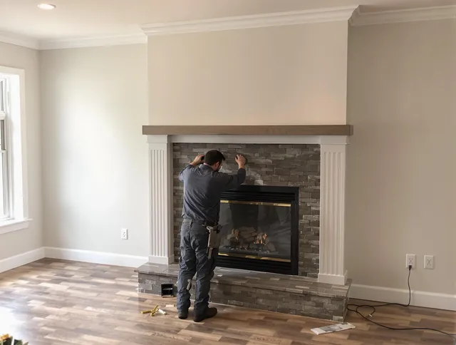 Akron Chimney Sweep finishing a custom fireplace install in Akron, OH